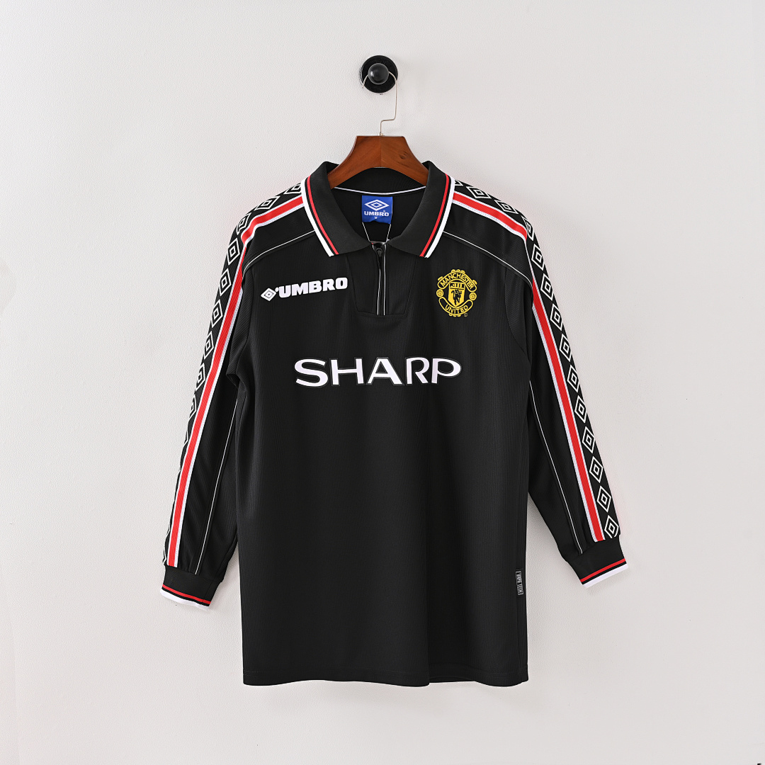 98-99 Negro Manchester United Manga Larga
